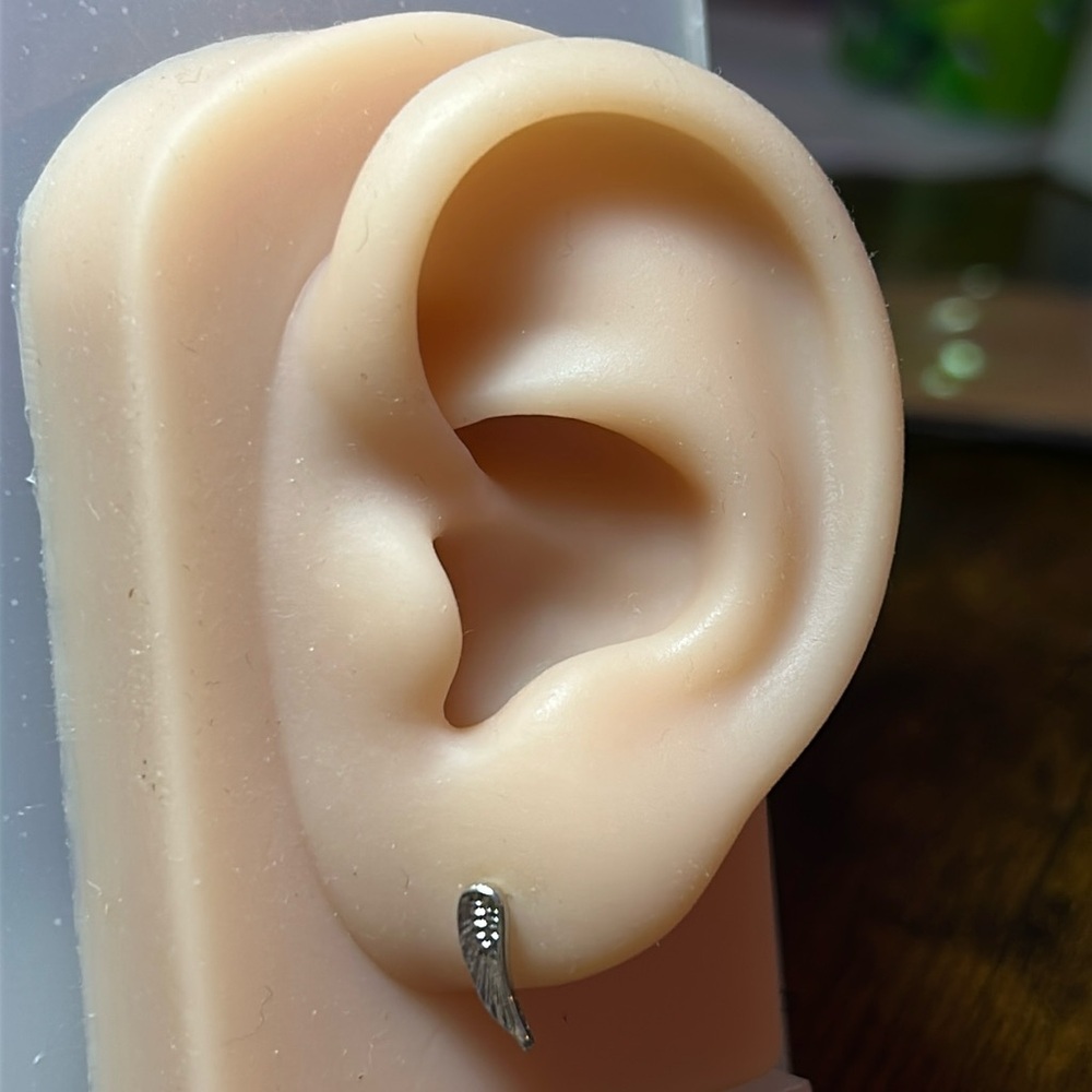 Sterling Silver Wing Stud Earrings - Silver